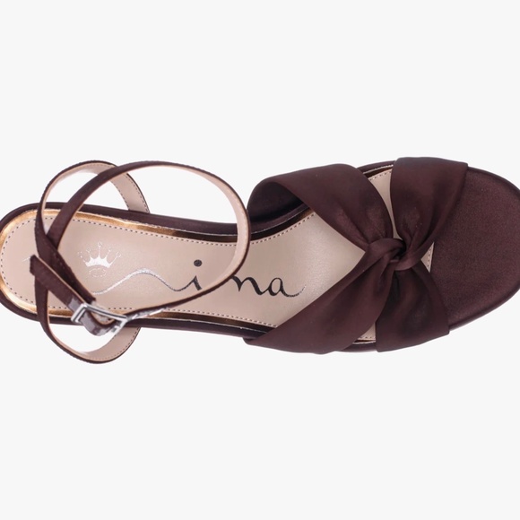 Never Worn Chocolate Satin Heels; size 5.5 - Picture 1 of 5